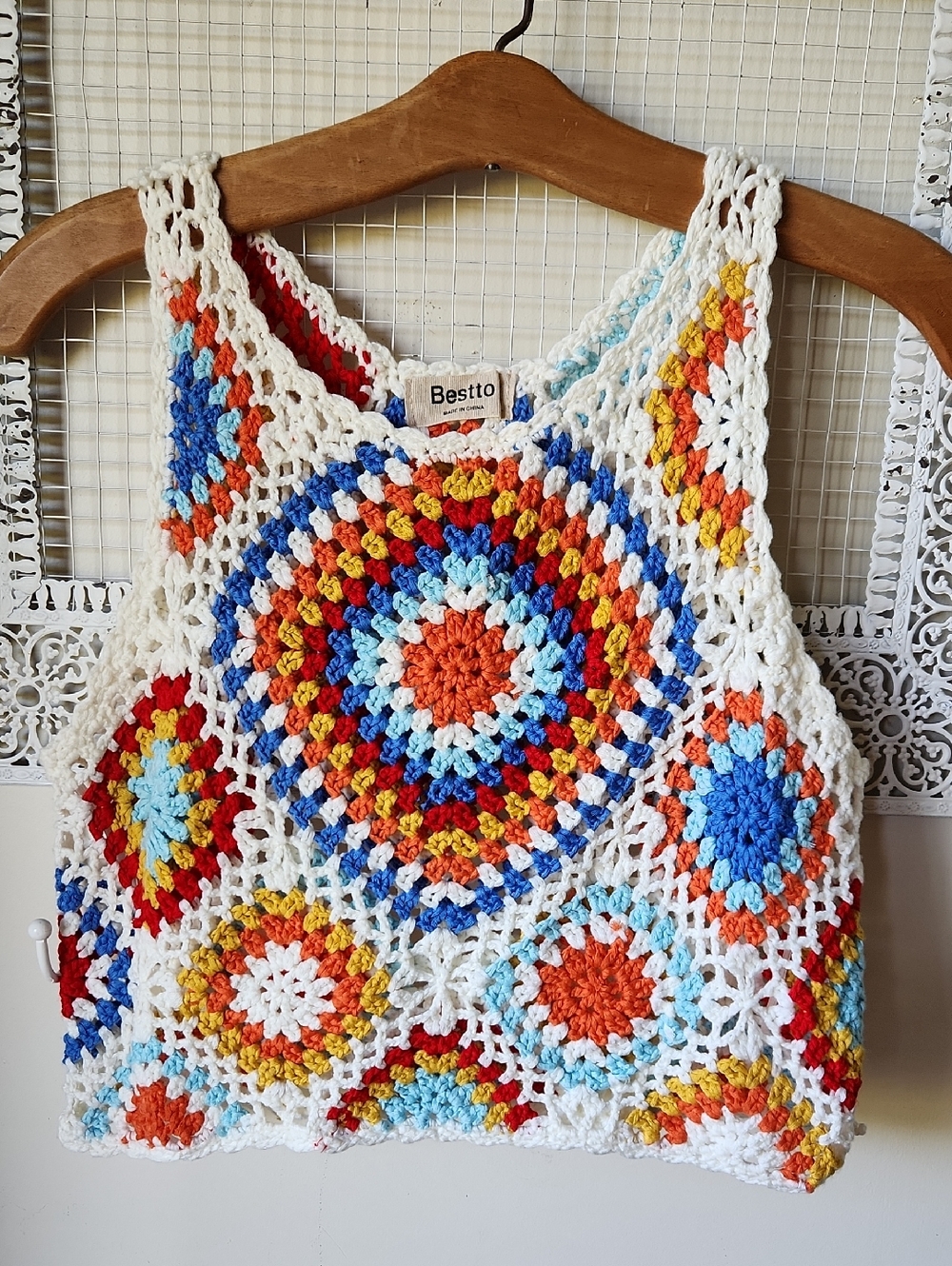 BOHO sz M/L Crocheted Cropped Tank Hippie Colorful